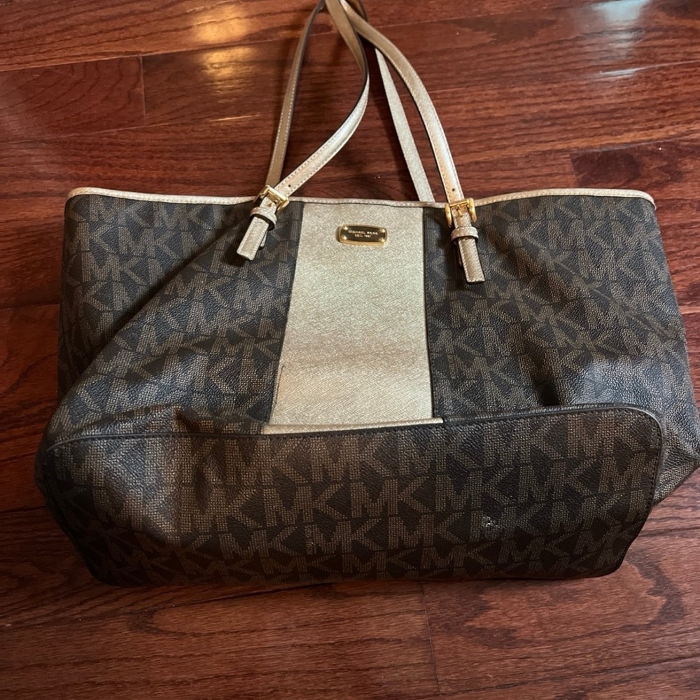 Michael Kors Brown and Gold Tote Bag
